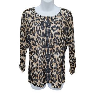 2/$20 International Concepts Petite Leopard Pattern Top Blouse Size: Large